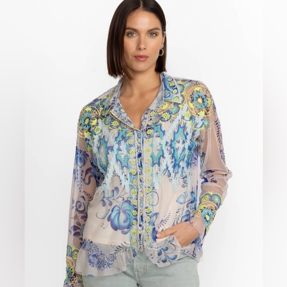 Johnny Was MAZZY BUTTON DOWN RUFFLE BLOUSE
